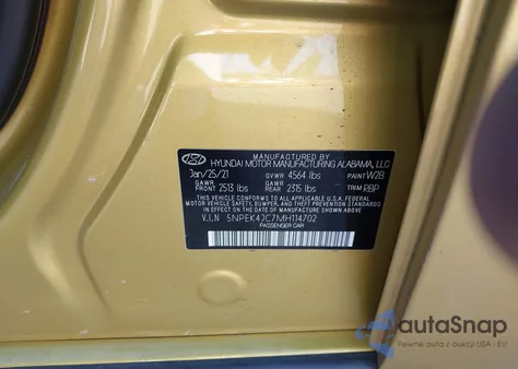 2021 Hyundai Sonata N Line z USA, uszkodzony, nr VIN 5NPEK4JC7MH114702